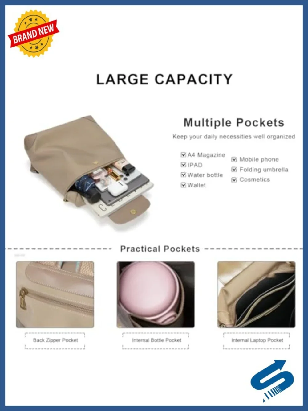 Lightweight Water Resistant Nylon Laptop Backpack for Women
